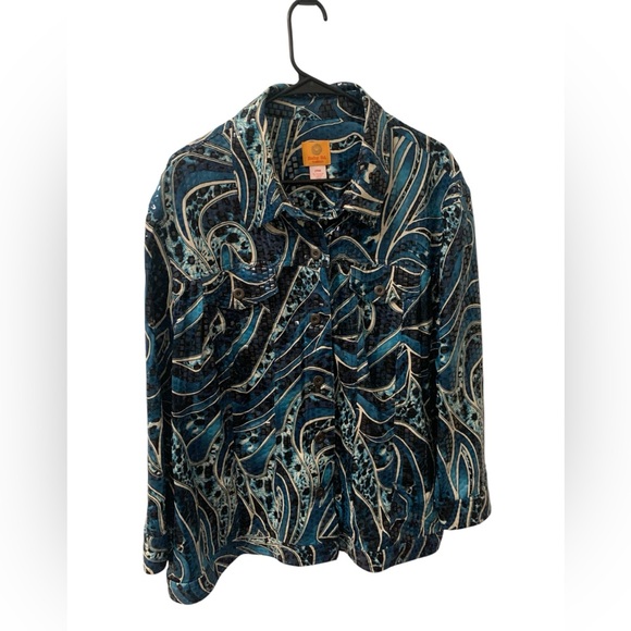 Ruby Rd. Tops - Ruby Rd Woman 24W Blue Abstract Print Button Front Blouse Plus Size Stretch